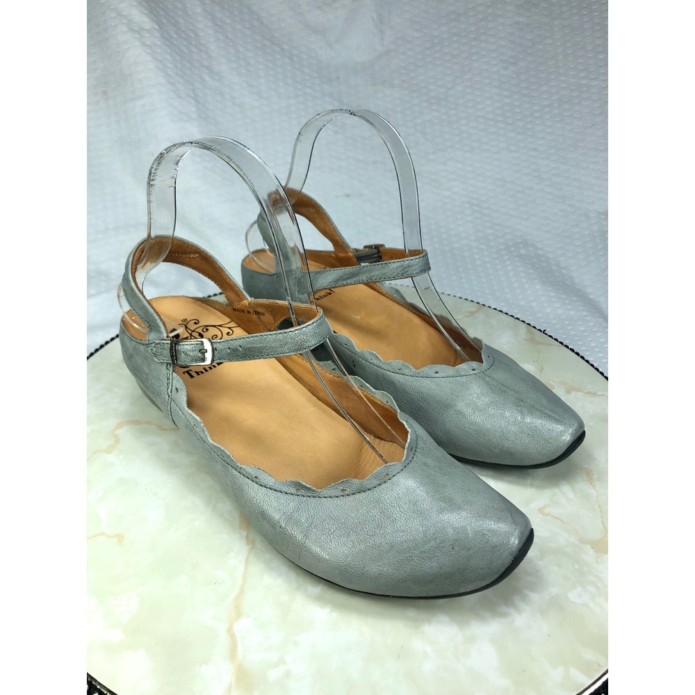 Think! Aida Leather Mary Jane Slingback Heels Women 38 Black Low Heel Comfy Shoe